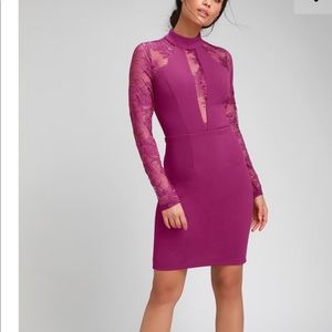 Oretha Fuchsia Lace Long Sleeve Bodycon Dress